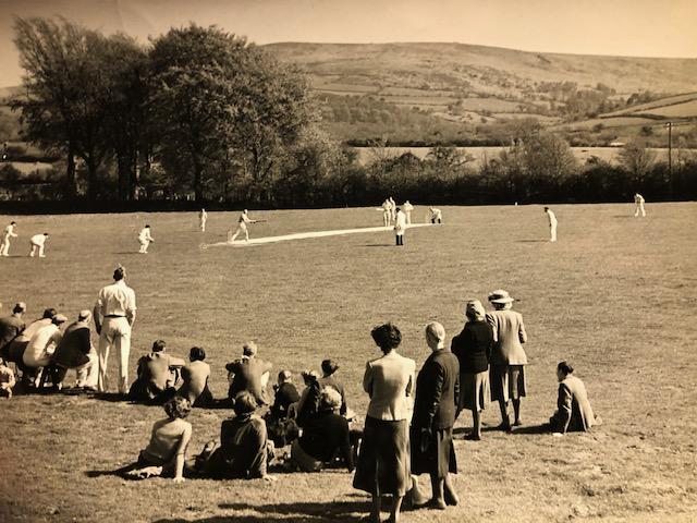A old photo of a cricket pitch
